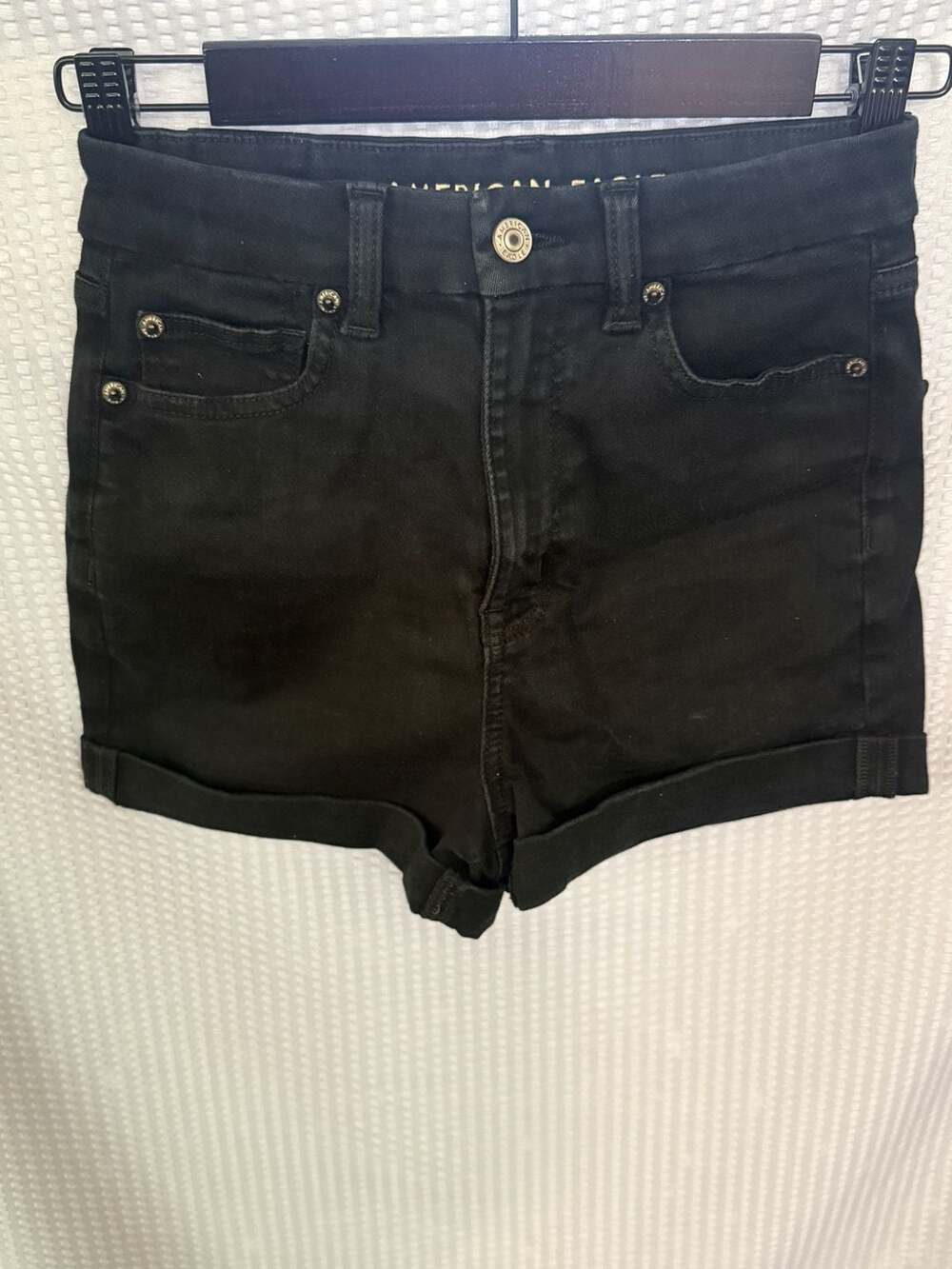 American Eagle Outfitters Black High-Rise Cuffed Denim Shorts